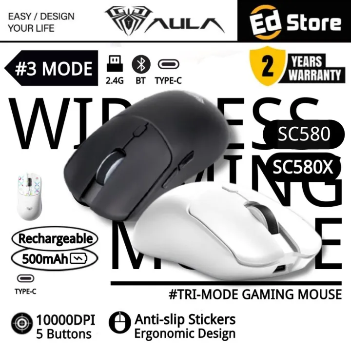 AULA SC580X Gaming Mouse 3 Mode 2.4G USB Bluetooth Wireless 10000DPI Lightweight Office Gamer Mice