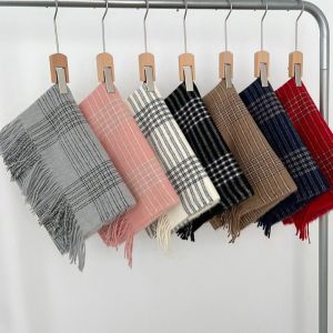 WAPKTY Họa tiết kẻ sọc Khăn quàng kẻ sọc Cashmere giả Viền tua rua Khăn quàng cổ mùa đông Mềm mại và ấm áp Khăn quàng cổ Đi làm hàng ngày