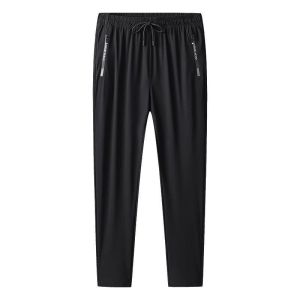 Z1BEE Mens Summer Ice Silk Joggers Straight Wide Leg Pants Elastic Waist Thin Breathable Loose Casual Sports Sweatpants Plus Size Black Grey