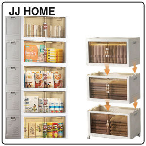 【JJ HOME】Stackable Folding Cabinet/Thickened Storage Cabinet/Home Organizer/Double Door Storage Box with Wheels