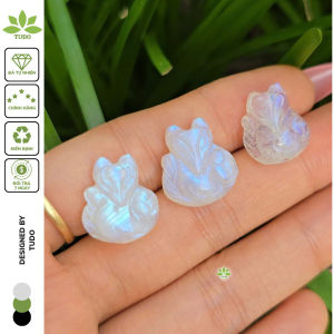 Q1863 Hồ ly phượng Đá Mặt Trăng Moonstone sẵn lỗ 2li xâu vòng cáp mix vòng hạt hợp Kim và Thuỷ - Phong Thuỷ TUDO