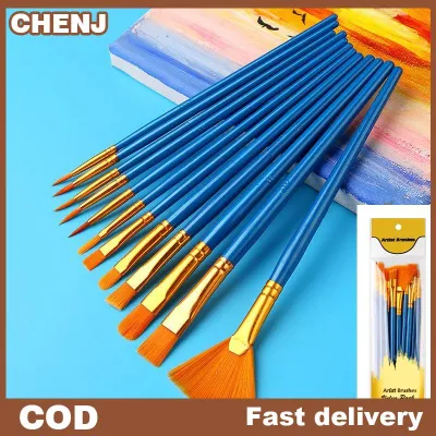 CHENJ Đa Năng 12Pcs Phẳng Nylon Lông Bàn Chải Thiết Lập Cho Màu Nước Sơn Dầu Vải Sơn Nghệ Thuật Phòng Thu Sử Dụng