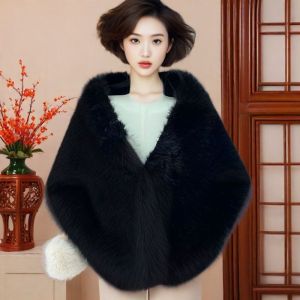 White Wedding Shawl Winter Wedding Faux Fox Fur Cape with Fleece Bridal Wedding Dress Cheongsam Outerwear Noble