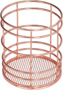 BORDSTRACT Small Wire Utensil Holder 11x9x9cm Metal Round Pen Holder Make Up Brush Holder Desk Cutlery Chopsticks Organizer for Kitchen Counter Home Office(Rose Gold)