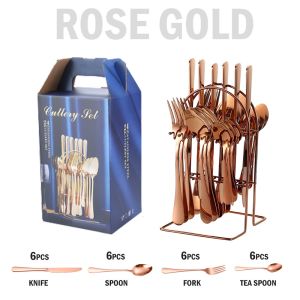 LOVIDA MALAYSIA 304 Stainless Steel 24 Piece Silver Rose Gold Cutlery Set wt Stand Fork Spoon Tableware Set Peralatan Makanan 餐具套装