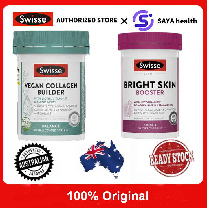 Swisse Beauty Vegan Collagen Builder 30 Tablets + Beauty Bright Skin ...