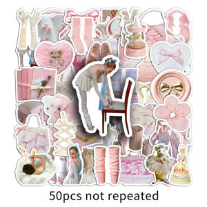 50PCS Girly Heart Ballet Style Cartoon Sticker Pink INS Style Fresh Kawaii Stickers Waterproof Decorative Laptop Luggage