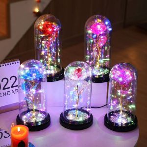Christmas Gold Leaf Flower Rose Flower LED Light Luminous Creative Gift Simulation Color Decoration Ornaments Romantic Valentines Day Anniversary Birthday Gift