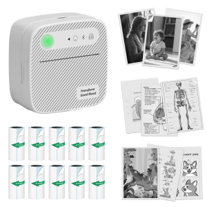 Mini Thermal Printer Portable Label Printer Inkless Sticker Printer Pocket Printer with 11 Rolls Paper Student Wrong Question Printer Stationery School Supplies