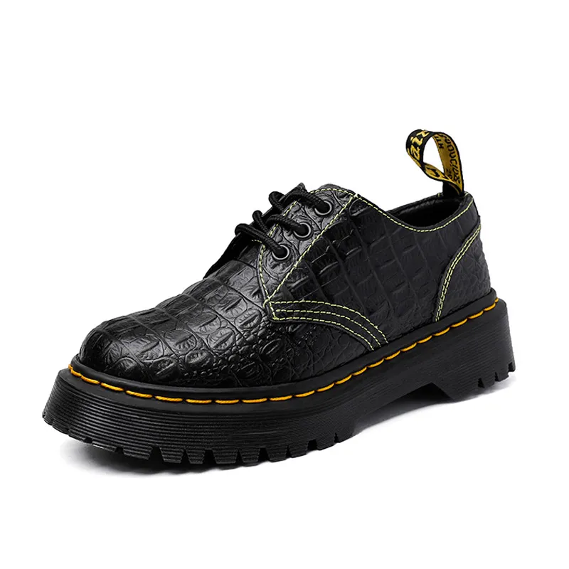 Dotor Martens Men s 3 hole Martin Boots with crocodile pattern leather tire soles Women s casual lace up boots Lazada