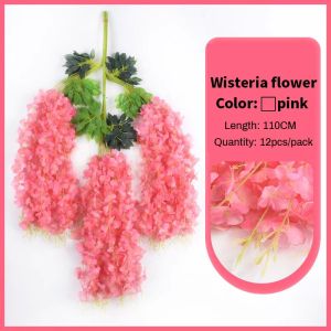 110cm/12PCS Artificial Fake Wisteria Vine Ratta Hanging Silk Flowers String Home Party Wedding Decor