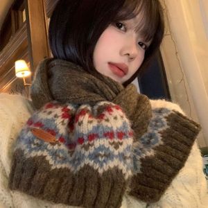 THANKSKY Len Khăn len dệt Jacquard Đồ nhồi bông Làm dày Khăn Cashmere Mùa Đông Thanh lịch Ấm áp Khăn choàng phong cách Fair Isle Phụ nữ/Nam giới