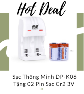 Bộ Sạc Thông Minh DP-K06 Có Đèn LED Tặng kèm Bộ 02 Pin Sạc Cr2 3V Doublepow Dung Lượng Cao 900mAh - Hàng chính hãng