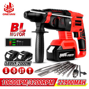 ONEVAN 2000W 10600IPM Brushless Cordless Rotary Hammer Drill 588VF 4 Functions Electric Impact Drill For Makita Battery