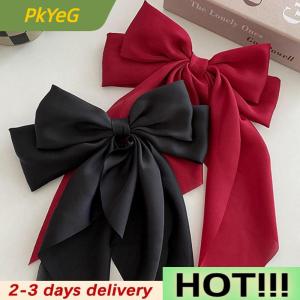 PkYeG Bow Ribbon Hairpin Headwear Simple Elegant Satin Spring Clip Fixed Hair Clip Retro Party Headdress Red Hair Accessories