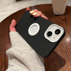 Contrast Color Hollow logo Macaron Case For iPhone 11 13 14 12 15 16 Pro Max 16pro 15promax 14promax Shockproof Casing