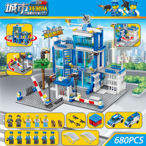 Building blocks city police station building construction assembled childrens toys educational boys