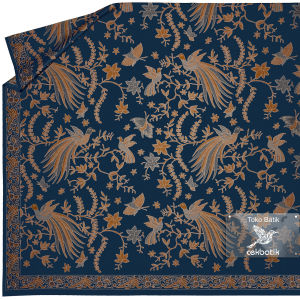 kain batik - Kualitas Ekspor Motif Batik Burung Kupu Bunga Elegan V15 (Biru)