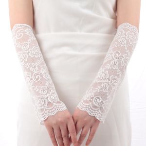 1Pair Women Summer Short Lace Flowers Arm Sleeves Elastic Driving Gloves Elegant Black White Fingerless Mittens