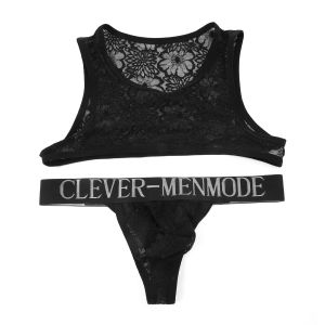 Men Lingerie Set Ultra Thin Lace Embroidery Bra Panties Sets See Through Transparent Underwear Plus Size