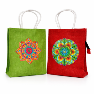 Eco-Friendly Traditional Jute Lunch Bag | Multipurpose Tote for Grocery Shopping & Travel Jute Bag | Pack of 1 | Size: 10(H) x 9(W) Inches