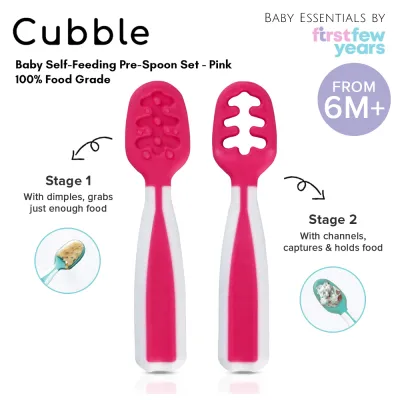 Cubble Baby Self-Feeding Pre-Spoon Set (2 Colors) - Food Grade 2-Stage Spoons / NumNum