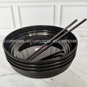 6 PCS Piring Ramen Japan (Bonus Sumpit) - Piring Hitam Ramen Model Ulir- Piring Bulat Hitam-Piring plastik Lusinan Murah