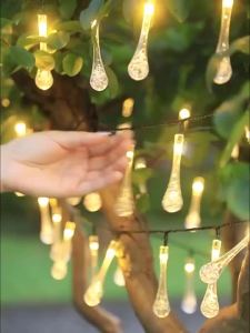 15M Solar Water Drop String Lights IP65 Waterproof Outdoor Fairy Light Garden Christmas Decor