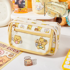 💗 กระเป๋าใส่เครื่องเขียน น้องหมีเนย มีช่องซิปและช่องเล็กหลายช่อง ขนาด 24×14×8 cm