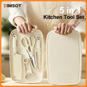 TIMSOT 5 IN 1 Knife Set with Cutting Board Stainless Steel Knife Scissors Peeler Multifunctional Utensils for Home Cooking ORIGINAL Good Quality