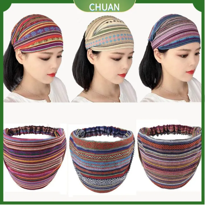 CHUAN 1pc Trend Striped Fabric Cotton Elastic Hair Bands Hair