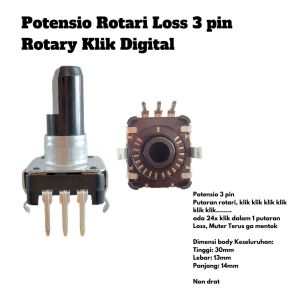Potensio Rotari Loss 3 pin Rotary Klik Digital Kaki 3 Tekuk Putar Terus Tiang Pendek