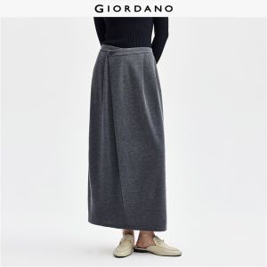 GIORDANO Women Skirts Slant Placket Heather Knit Long Skirts Quality Zip Fly Smooth Gentle Fashion Casual Long Skirts 18464803