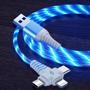 Vaorlo 3 Trong 1 Led phát sáng Chảy cáp sạc loại USB C chiếu sáng trong đêm Sạc Nhanh Dây Micro USB Tương Thích Với iPhone điện thoại Android Cáp USB có đèn