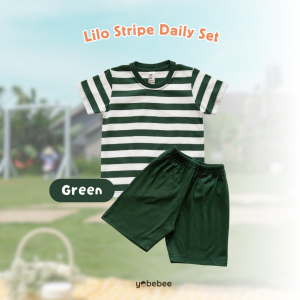 Yobebee Lilo Stripe Daily Set Anak Usia 3 - 12 Tahun Setelan Anak Salur One Set Harian Lengan Pendek