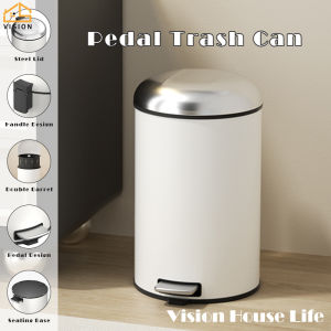 Vision 6L/9L/13L Nordic Stainless Steel Trash Can Household Pedal Garbage Can Office Foot-on Waste Bin Large Capacity Foot Pedal Sorting Bins