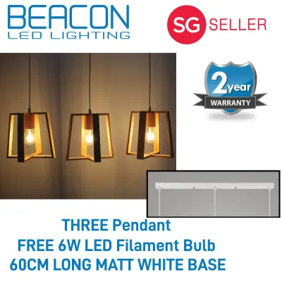 BEACON LED (LOCAL SELLER WITH WARRANTY) 3D Wood Pendant Light - Single/Three Head - Scandinavian Style - LED BULB Included