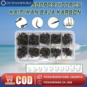 500/100pcs Kait Umpan Pancing Tajam Bahan Baja Karbon Kuat/Kait Pancing Baja Karbon Tinggi Kait Ikan Berduri Untuk Umpan Cacing Lembut Set Kait Pancing Terbang Aksesoris