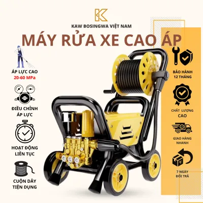 Máy rửa xe cao áp Chính hãng KAW công suất cực khỏe áp lực cao có rulo cuốn dây áp lực lõi đồng