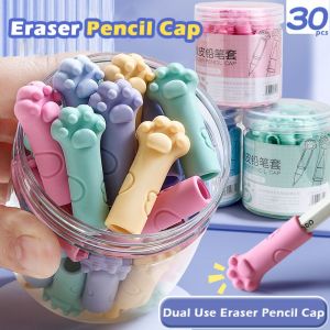 NOBLELYN 30pcs Dual-purpose Eraser Pencil Cap Cat Claw Shape Pencil Extender Cartoon Pencil Protective Case Students