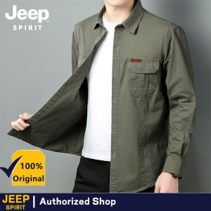 Jeep Spirit Mens Loose Long Sleeve Shirt Mens Washed Cotton Multi-bag Tooling Business Casual Shirt