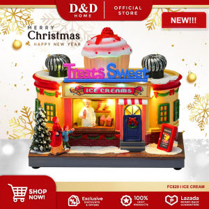 D&D Home l FC820 Treats Sweet Ice Creams Miniature Storefront with Cupcake Sign and Christmas Decorations
