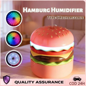 Creative Hamburger Shape Humidifier USB Rechargeable 150ml Mini Aroma Diffuser Portable LED Night Light for Home Car