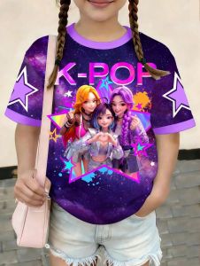 [Local Stock] VCC Kpop Cartoon Graphic Girls T-Shirt Casual Round-Neck T-Shirt Suitable for Girls Kids Gift Short Sleeve Tops Childrens Clothing