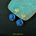Kemstone Peacock Blue Anti-True Crystal Stone Drop Earrings for Women Fashion Jewelry. 