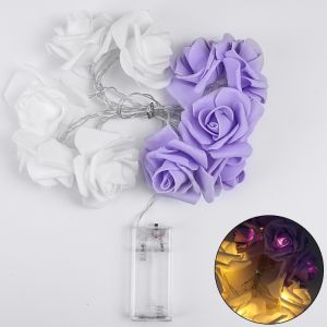 10LEDs Foam Rose Fairy Lights Artificial Flower Bouquet String Lamps for Valentines Day New Year Wedding Garland Decoration
