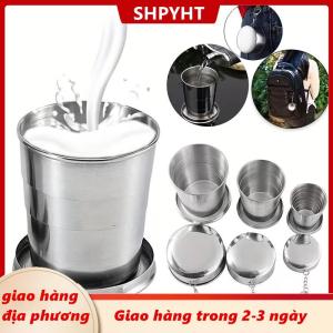 [COD] SHPYHT Giao hàng địa phương 250ml thép không gỉ gấp Cốc du lịch ngoài trời cắm trại di động ráp cốc nước với Keychain có thể thu vào tách trà