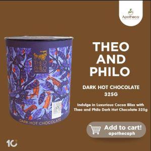 Theo and Philo Dark Hot Chocolate 325g - A Luxurious and Decadent Sip of Pure Cocoa Bliss by apothecaph