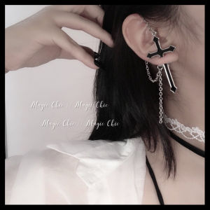 【PrettySet】 1 Đôi Bông Tai Chữ Thập Màu Đen Phong Cách Punk Cổ Điển Thời Trang Bông Tai Nữ Dạng Chuỗi Dài Phong Cách Rock Cho Bé Trai Bé Gái Quà Tặng Trang Sức Phi Giới Tính