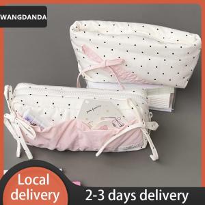 [COD] WANGDANDA Ship within 24 hours Cute Polka Dot Bow Pencil Case White With Pink Accessories Large Capacity Zipper Pencil Bag Student Stationery School Supplies